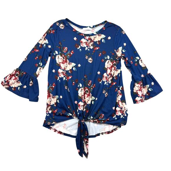 Reborn J Tops - Reborn J Blouse Women's Small Blue Long Sleeve Shirt Floral Pretty Bell Sleeve